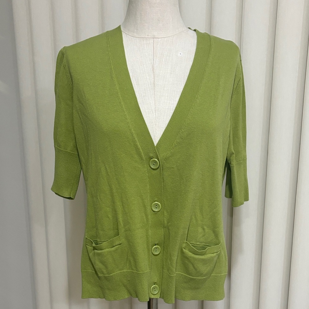 New York & Company SILK light Olive green Women's Cardigan knit light sweater L